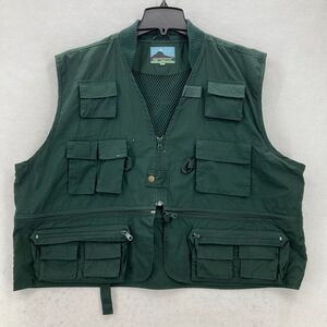 Yellowstone Fly Fishing Vest Mens 2XL Green Pockets Full Zip Outdoors Camp Hike